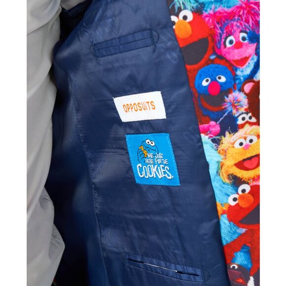 OppoSuits Sesame Street Multi Colored Suit Set Jacket Pants Tie Slim Size 36 NEW - Picture 9 of 11
